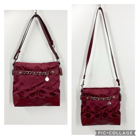 Coach F18862 Signature Chain Crossbody Shoulder Bag Cranberry Burgundy - Picture 1 of 12